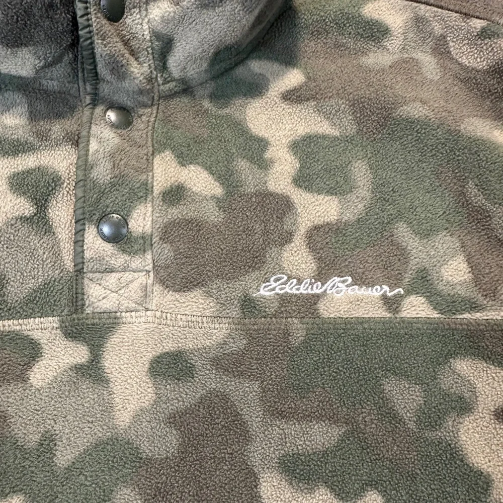 Eddie‎ Bauer Fleece Pullover Mens XL Green Camo Snap Neck Outdoor Gorpcore